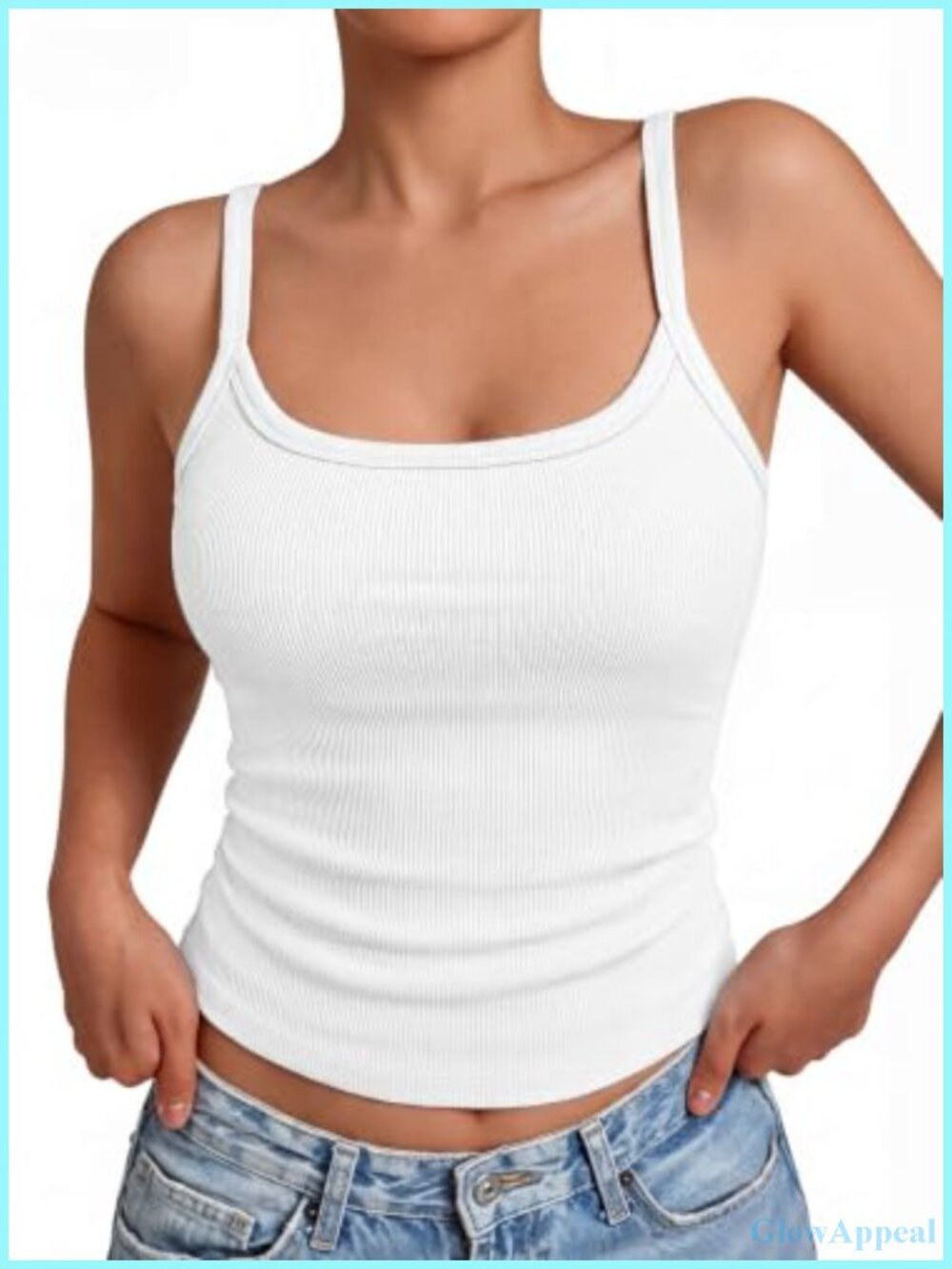 Ribbed Tank Top Spaghetti Strap Scoop Neck Slim Fit Sleeveless Basic Camisole